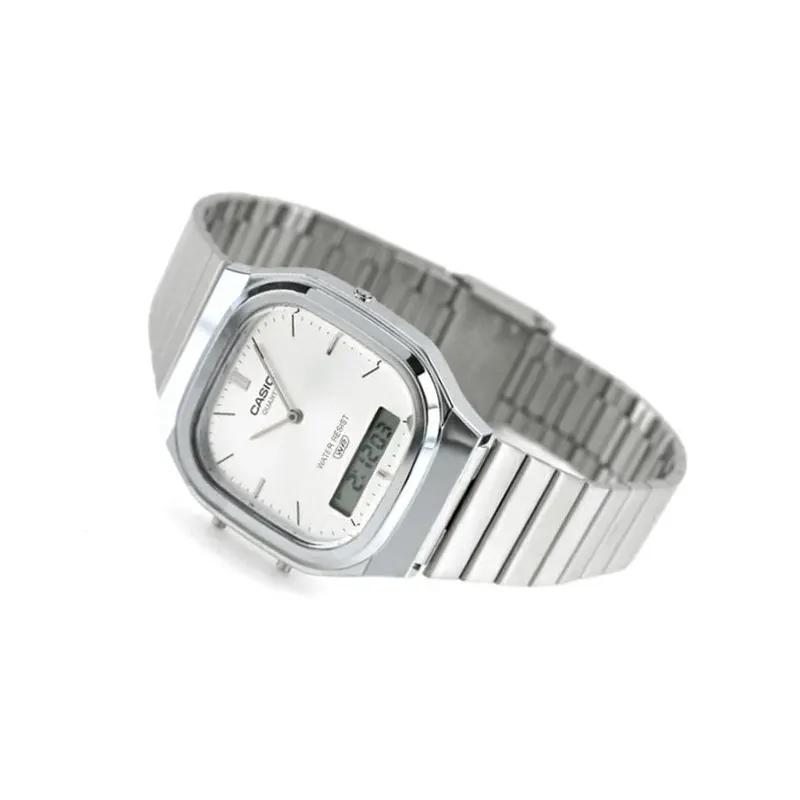 Casio Vintage Silver-tone Duel Time Men's Watch- AQ-240E-7A